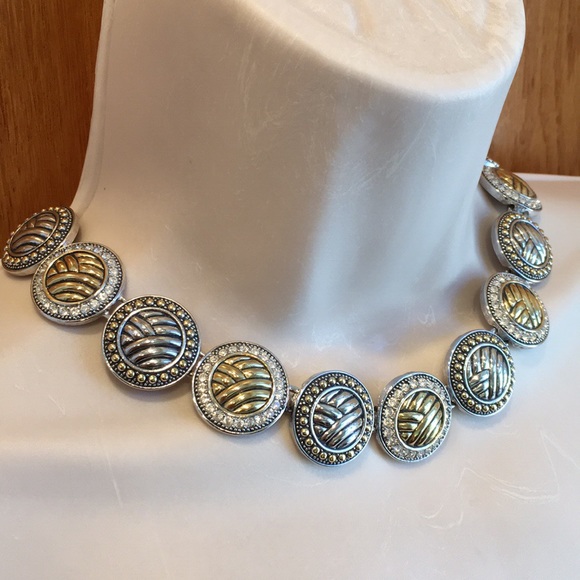 Jewelry - Vintage Stunning Silver/Gold/Crystal All-Around Chunky Disc Necklace